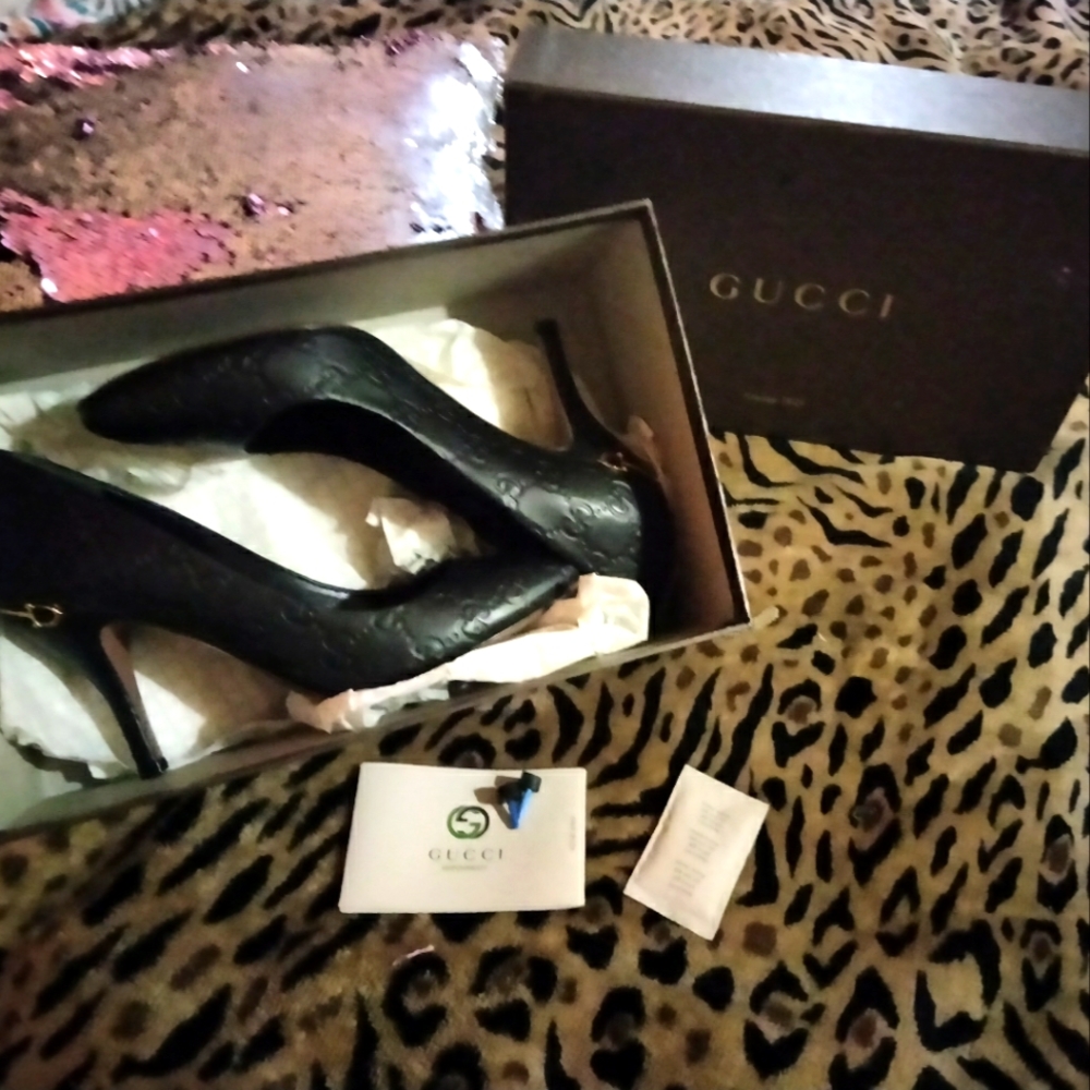 Guccissma soft Nero black monogrammed pump heels -Gucci